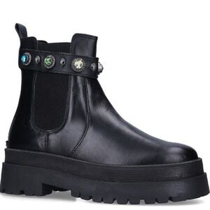 Kurt Geiger Sawyer Chelsea Leather Boots with crystal & falcon strap accent 7.5